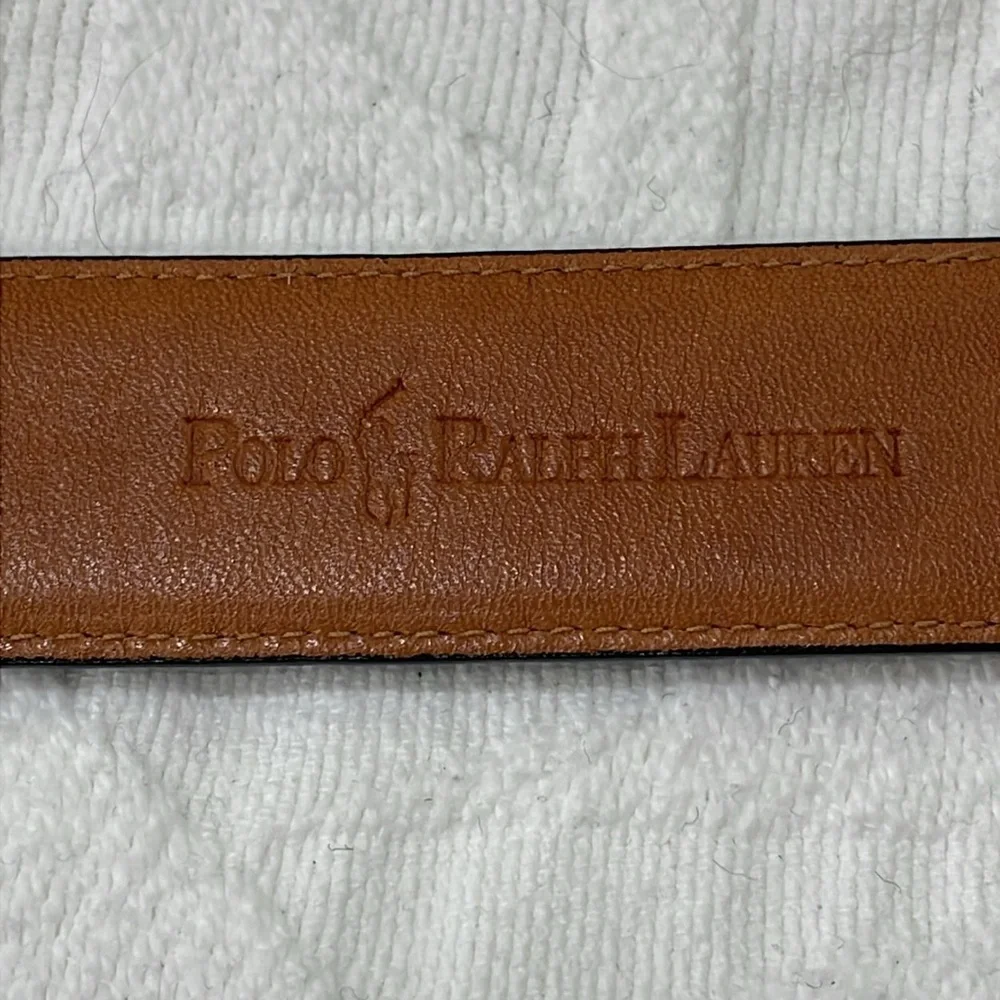 Mens Ralph Lauren Leather Dress Belt Black & Brown Brushed Gold Buckle Size 38